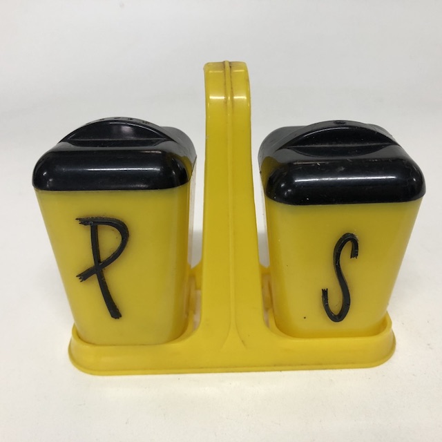 SALT & PEPPER SHAKER, 1950s Yellow Set and Stand